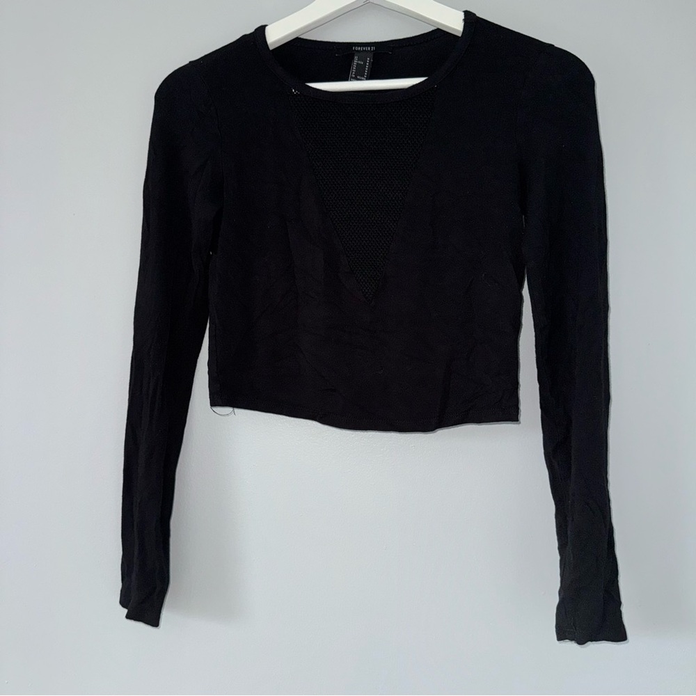 Forever 21 Black Mesh Insert Crop Top